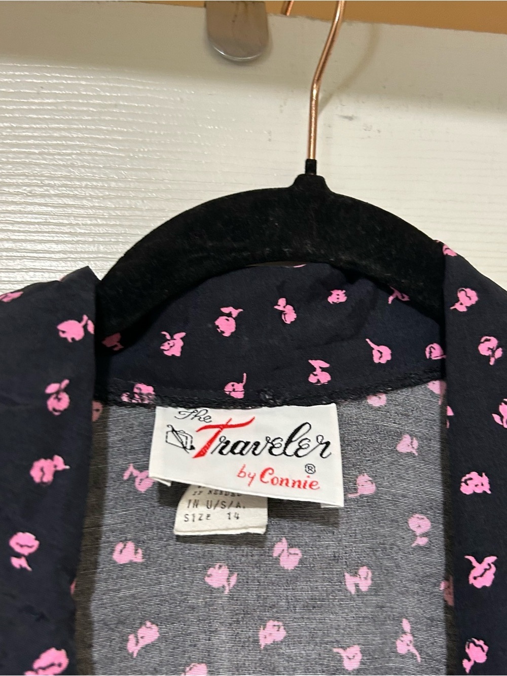 Vintage Black Pink Floral Dress Retro Belted Rayon The Traveler by Connie Sz 14 - Picture 3 of 7